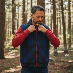 BRANDED LION | Vintage Reversible Woodland Outdoor Blue & Red Flannel Vest